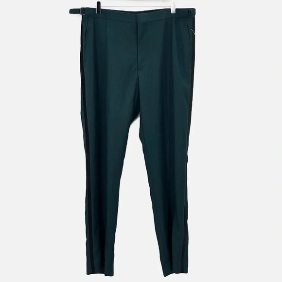 Alton Lane Tailored Fit Satin Stripe Tuxedo Pants in Teal - NWOT - Size 34 - Picture 1 of 6